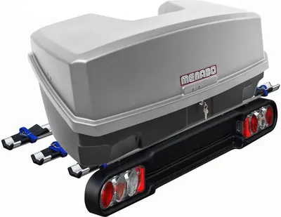 Produktbild von Race 3 Kupplungsträger Fahrradträger 3 Räder + Nekkar Gepäckbox 300 Liter silber