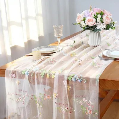 Produktbild von Tischläufer aus Tüll mit Stickerei 71x305cm für Hochzeiten und Feiern