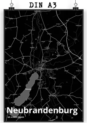 Produktbild von Mr. & Mrs. Panda Bild Neubrandenburg DIN A3 - Geschenk, Kunstdruck, Plakat, Wanddekoration, Stadt, drucke, Dorf Karte Landkarte Map Stadtplan, Wandbild