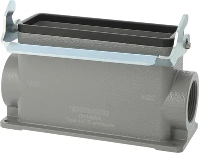Produktbild von HARTING Han 24B Sockelgehäuse hoch, 2xM25 seitlicher Kabelabgang, mit 1 Längsbügel Verschraubung M25 Klemmbereich 9,0mm