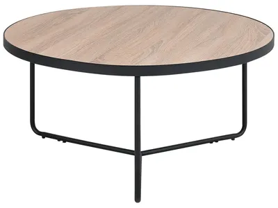 Obrázok produktu pre BELIANI Konferenčný stolík svetlé drevo a čierna MDF 80 x 80 x 40 cm okrúhly kovový rám moderný priemyselný štýl