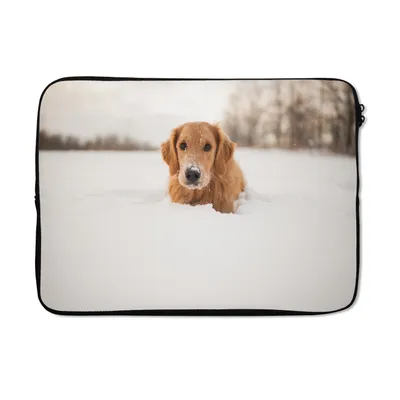 Produktbild von MuchoWow® Laptop Hülle 13 Zoll Hund - Schnee - Winter Laptoptasche - Laptophülle - Sleeve - Rundumschutz