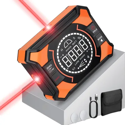 Produktbild von 3-in-1 digitale Winkelmesser, Laser-Wasserwaage, Neigungsmesser, magnetisch, wiederaufladbar, LED-Display, 0-90°/0-180°, IP54, tragbar