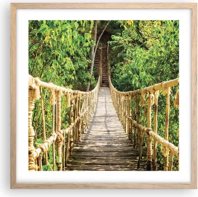 Produktbild von Gerahmtes Poster - Rahmen in heller Eiche - Brücke Seil Dschungel - 50x50 cm - Wand Bild - Wanddeko - Wandbilder - Wandposter - Bilderrahmen - Bilder - Kunstdruck - Wandbild - P2NAC50x50-4319