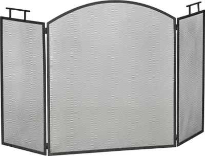 Produktbild von Kaminschutzgitter Funkenschutzgitter dreiteilig 128 x 76 – 5 cm zusammenfaltbar mit Netz aus Eisen für sicheren Kamin