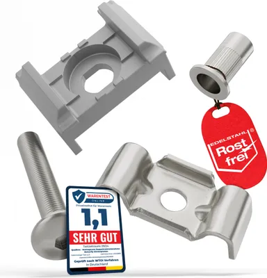 Produktbild von Qualinos Zaunhalter für 40 mm Pfosten & Butterfly Klemmplatte (100 Stück) – V2A Komplettset Silber 9006 Stabmattenzaun Zubehör