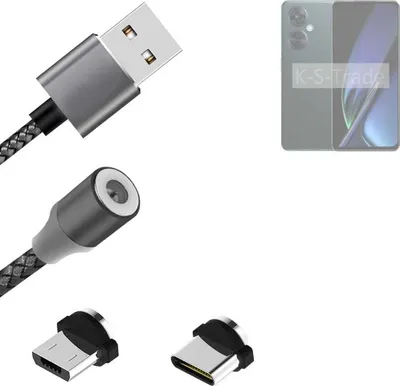 Produktbild von K-S-Trade Hochwertiges Magnet-Lade-kabel Sync-Kabel Daten-Kabel kompatibel mit Oppo K11x mit USB-Typ-C-Anschluss und Micro-USB-Anschluss 2A bis zu