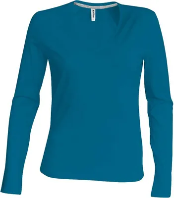 Produktbild von Kariban Damen Langarmshirt V-Neck Bluse Shirt Oberteil Langarm Shirt, Größe:M, Farbe:Tropical Blue