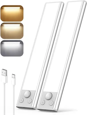 Zdjęcie produktu dla Oświetlenie LED do szafek – lampa bezprzewodowa – oświetlenie pod szafką – z czujnikiem ruchu – zestaw 2 sztuk – biały