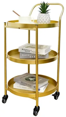 Servierwagen 3-stöckig, Gold, Metall, 78 cm, mit Rollen