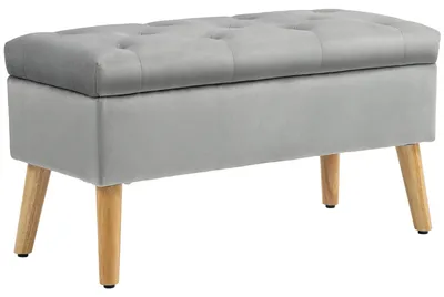 Produktbild von Polsterbank mit Stauraum, Stoffbezug in Samtoptik, Holzbeine, für Wohnzimmer, Schlafzimmer, Flur, 80 x 35 x 42 cm, Grau