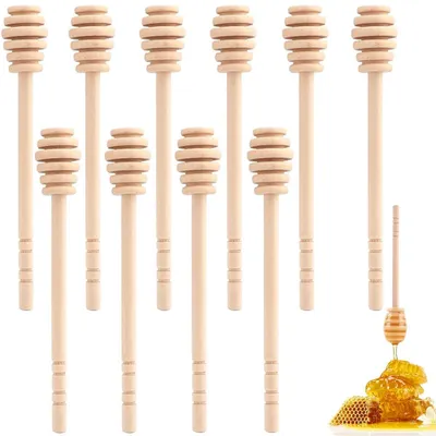 Holz-Honiglöffel, 10 Stück, 16 cm, tropffrei, Honigspirale
