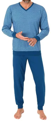 Produktbild von Normann Herren langarm Schlafanzug mit Bündchen – Pyjama in edler Streifenoptik ; blau , 52