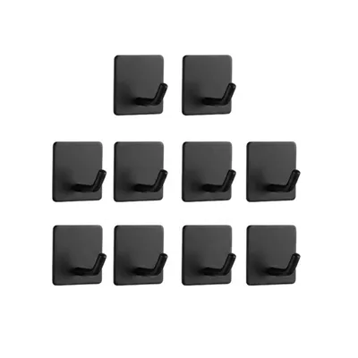 Produktbild von TECBULL® 10 Edelstahl Klebehaken massiv V2 - Schwarz (matt), Handtuchhaken Bad selbstklebend, Handtuchhalter ohne Bohren, rostbeständig