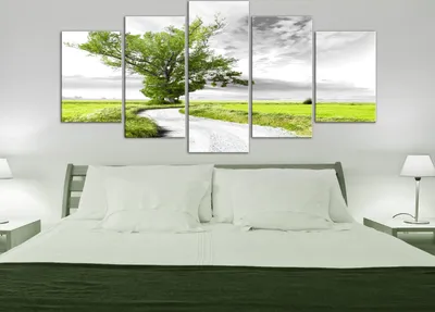 Produktbild von Akustikbild Landschaft Baum 200x100 cm Bilder Akustikschaum Hochleistungsschallabsorber Schallschutz Leinwand 5 tlg Wandbild Raumakustik Schalldämmung c-B-0356-b-p