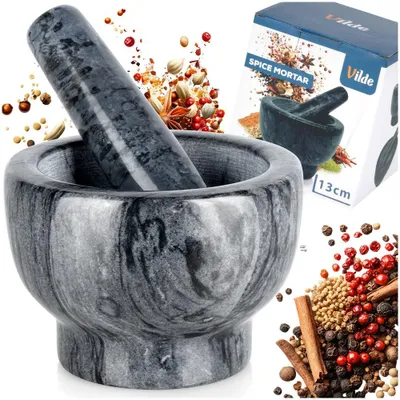 Produktbild von Vilde | Mörser mit Stößel Ø 13 cm - Granit - Schwarz - Gewürzmörser für Pesto - Unpoliert für Griffigkeit