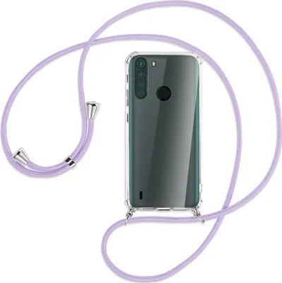 Produktbild von Handykette Backcover-Schutzhülle mit Band (Metall silberfarben) für Motorola One Fusion - violett