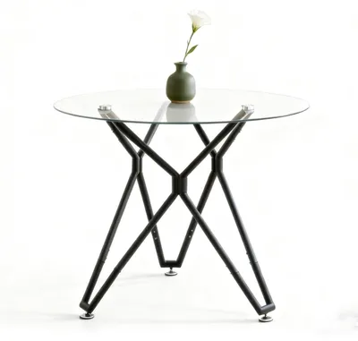 Productafbeelding van Eettafel van gehard glas, 90 cm breed, met metalen poten, ruimtebesparend voor 1-4 personen
