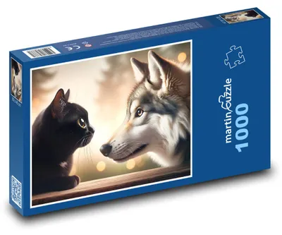Zdjęcie produktu dla martinpuzzle - Puzzle 1000 elementów - Czarna kotka z wilkiem