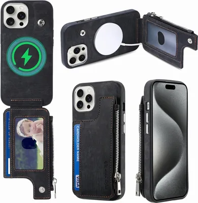 Produktbild von Für iPhone 15 Pro Magsafe Zipper RFID Wallet All-inclusive Shockrpoof Phone Case(Black)