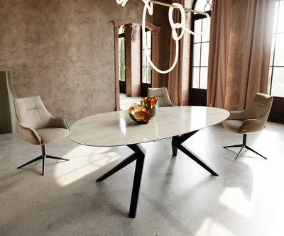 Produktbild von DELIFE Esstisch Edge Oval 220x120 Keramik Iris FMG Onice Oro Zenthara kantig Metall Schwarz