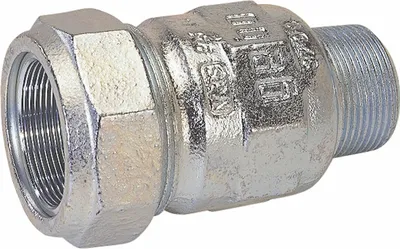 A close-up studio shot of a metal pipe fitting.