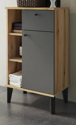 Produktbild von Badkommode Torsby, Badschrank in Eiche mit grau, 51 x 90 cm, mit 5 Fächern