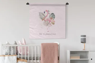 Produktbild von MuchoWow® Wandteppich Wandbehang Flamingo - Blumen - Blätter - Pastell 90x90 cm Tapisserie Dekoration Wandtuch - Wandaufhänger