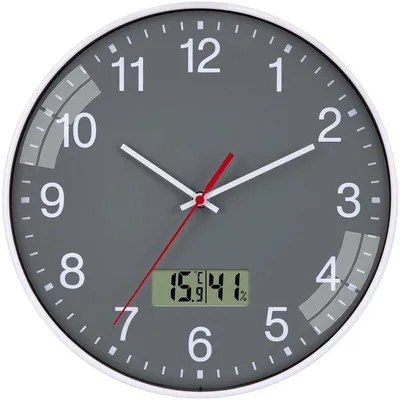 Immagine prodotto di Grande termometro digitale da parete con indicatore di temperatura da 30 cm. Orologio da parete LCD grigio silenzioso per la cucina