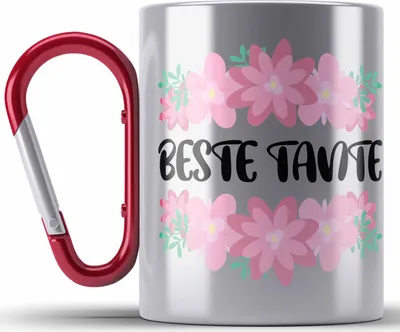 Produktbild von Trendation - Beste Tante Edelstahl Tasse Karabiner Geschenk Lustig Spruch - Beste Tante - Karabiner Edelstahl Tasse Karabiner Edelstahl Lieblingstante Geschenkidee (Rot)