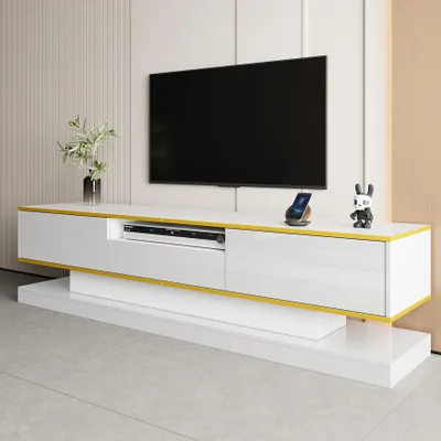 Imagen del producto de Mueble para TV - Mueble de TV - Mueble para televisor - Mueble multimedia - Mueble de entretenimiento - Diseño moderno - Blanco brillante