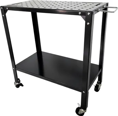 Produktbild von Relaxdays Schweißtisch mit Rollen & Bremsen, Werkbank Lochplatte, HBT 91,5x88x46cm, Arbeitstisch sicher, Stahl, schwarz