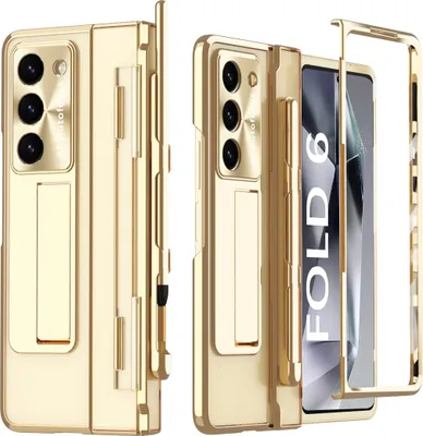 Image de Étui pour Samsung Galaxy Z Fold 6 Étui galvanisé transparent avec porte-stylet, protection d'écran et support Or
