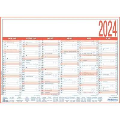 Produktbild von Tafelkalender 2024 6 Monate/1 Seite 29 x 21 cm (B x H) Pappe kaschiert