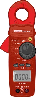 Obrázok produktu pre Benning TRMS klešte na meranie zvodového prúdu, 1 µA – 60 A AC, V AC/DC, Ohm, priechodnosť, dolnopásmový filter, Peak Hold, 1 ks.