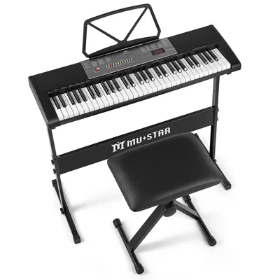 Produktbild von MUSTAR Keyboard 61 Tasten beleuchtet, mit Lautsprecher, Mikrofon, Kopfhörer, Ständer, Bank, Notenständer, 300 Sounds, 7,6 kg