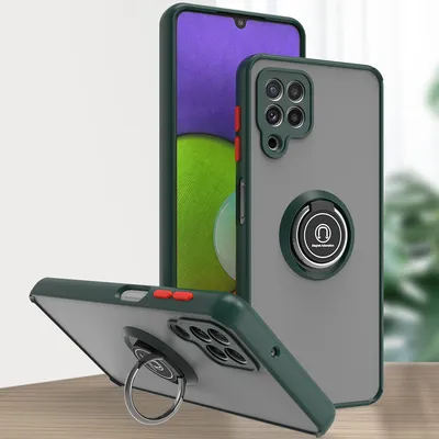 Produktbild von Samsung A22 4G Hülle, Ring Halter Ständer Matte Transluzent TPU Rahmen Stoßfest Schutzhülle für Samsung Galaxy A22 4G dunkelgrün