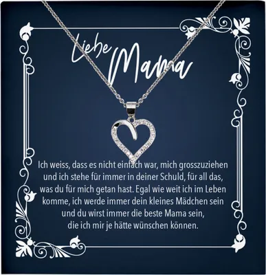 Produktbild von 22Feels Echt Silber Halskette - Liebe Mama Geschenk von Tochter Geburtstag und Muttertag Mutter Schmuck Set für Frauen - Herz Anhänger, Karte