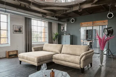 Produktbild von KAWOLA Sofa MALTA Ecksofa Stoff beige mit motorischer Relaxfunktion Recamiere links