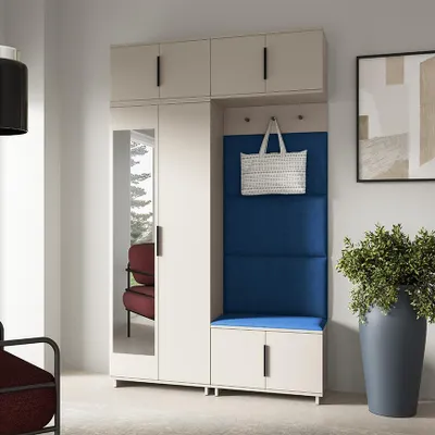 Produktbild von Garderoben-Set Napoli Version 1: Kleiderschrank mit Polsterpaneelen, Schuhschrank und Schrankaufsatz Flur und Eingangsbereich (Cashmere/Trinity 31)