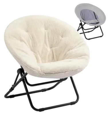 Runder Klappstuhl aus Plüsch-Kunstfell, Beige, 73x55x53 cm