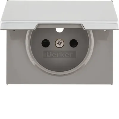 Produktbild von HAGER BERKER K.5 Zentralplatte für Schutzkontakt-Steckdose mit Klappdeckel aluminium 3965777103