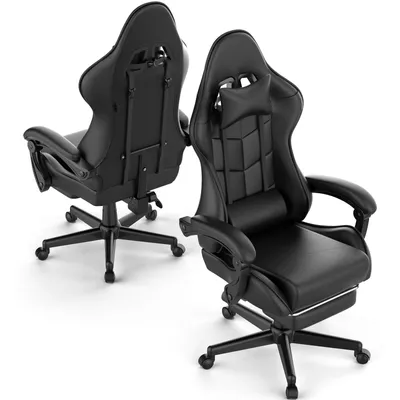 Produktbild von Arvioo Gaming Stuhl, Ergonomisch Gaming Chair mit Massagefunktion, Atmungsaktiv Kunstleder, Gaming Sessel, verstellbare Armlehnen & Fußstütze, Schwarz