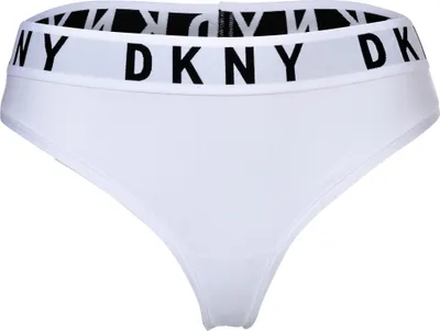 Zdjęcie produktu dla Bielizna DKNY damska – stringi, wykonane z mieszanki bawełny i modalu, elastyczne, z logo, jednolity biały kolor, rozmiar L