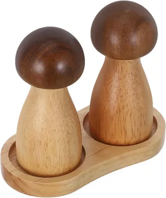 Produktbild von Manuelles Set aus Holzpfeffermühle und Salzstreuer mit Eichenholzsockel für die Küche
