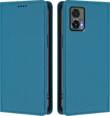 Obrázek produktu pro Kožené pouzdro pro Motorola Edge 30 Neo, magnetické flipové pouzdro zPolyuretankůže se stojánkem Jezerní modrá