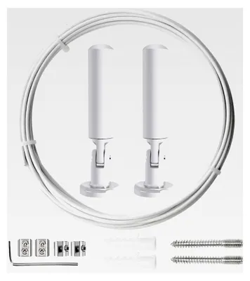 Produktbild von 5m Wandhalterung Set, Metall Vorhangdraht, Gardine Stahlseil, für Foto Draht, Wäscheleine, Draht, Fenster, Vorhang, Spanndraht (Weiß)