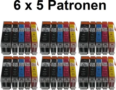 Produktbild von 6 Sets kompatible Tintenpatronen Canon PGI-570 black + CLI-571 cyan, magenta, yellow, black - 30 Druckerpatronen für Canon Pixma MG5750, MG5751, MG5752, MG5753, MG6850, MG6851,  MG6852, MG6853, MG7750, MG7751, MG7752, MG7753, TS5050, TS5051, TS5053,  TS5055, TS6050, TS6051, TS6052, TS8050, TS8051, TS8052, TS8053, TS9050, TS9055