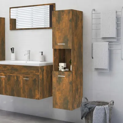 Obrázek produktu pro The Living Store Koupelnová skříňka kouřový dub 30x30x130 cm materiál na bázi dřeva