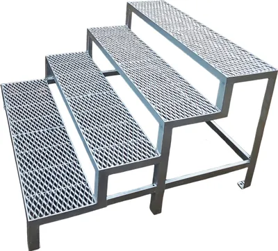 Produktbild von 4 Stufen Stahltreppe Außentreppe Freistehend Breite 60 cm Höhe 60-84 cm verzinkt